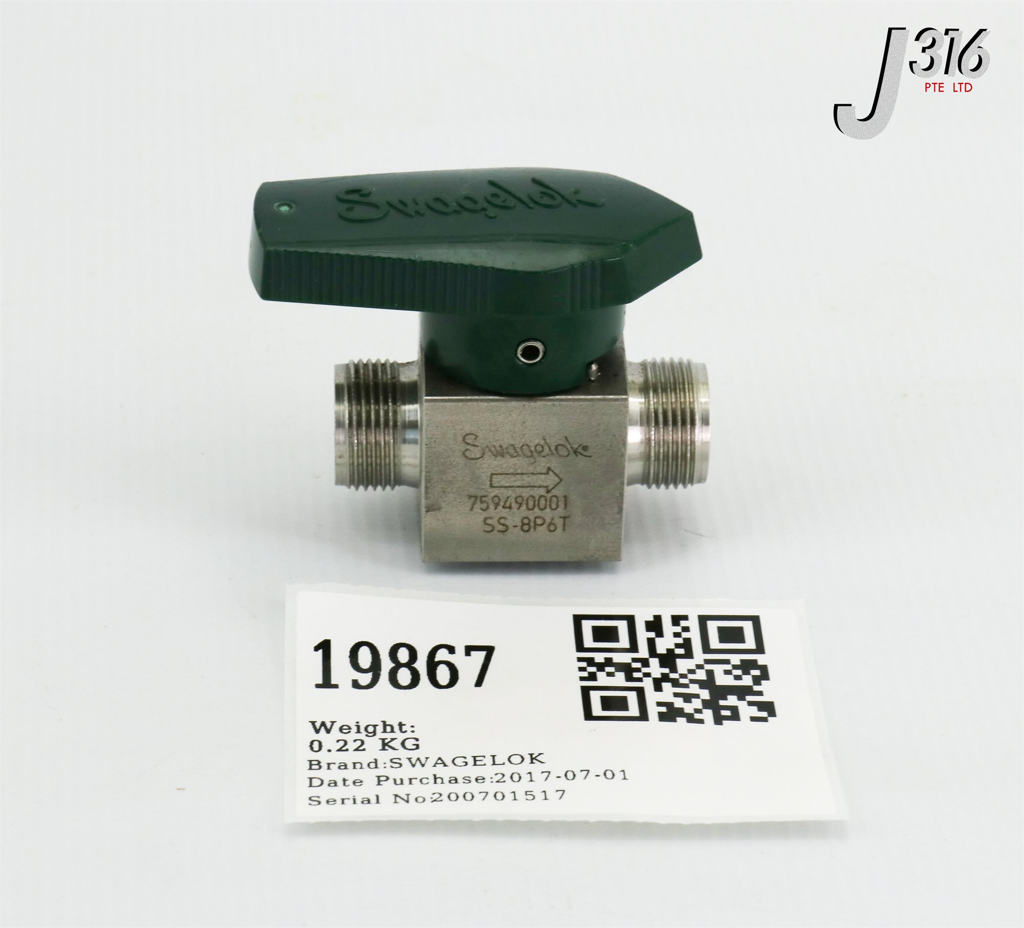 SWAGELOK SS-62TS4-JK 316 Valvola a sfera 3 pezzi in acciaio inox